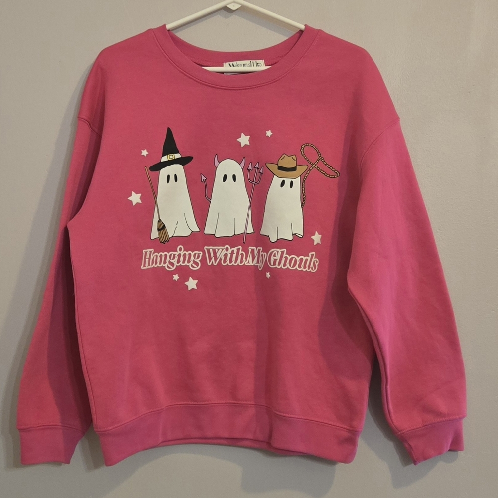 Wound Up Hanging With My Ghouls Pink Crewneck Sweatshirt